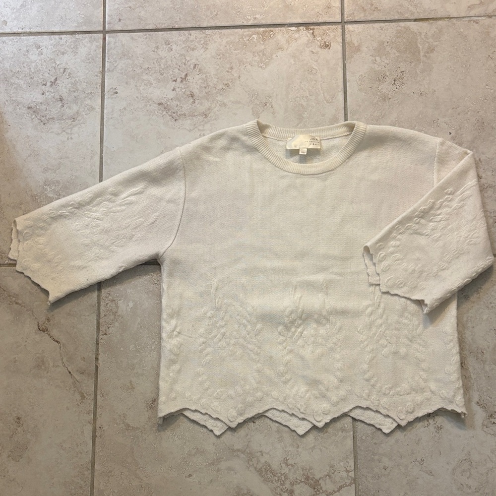J.O.A. Cream Scalloped Hem Knit Sweater